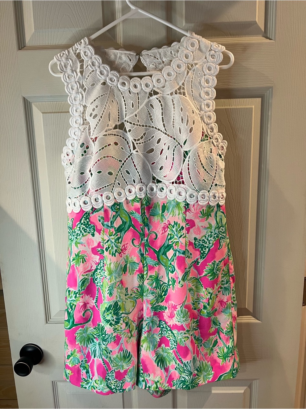Lilly Pulitzer White Eyelet Top Pink & Green Tropical Romper